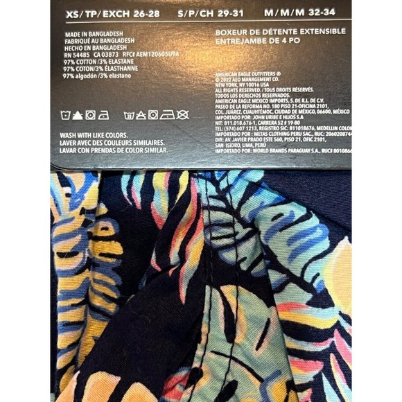 NWT AMERICAN EAGLE Stretch Lounge Boxer Underwear Sz M Navy Blue Leaves - Picture 3 of 4